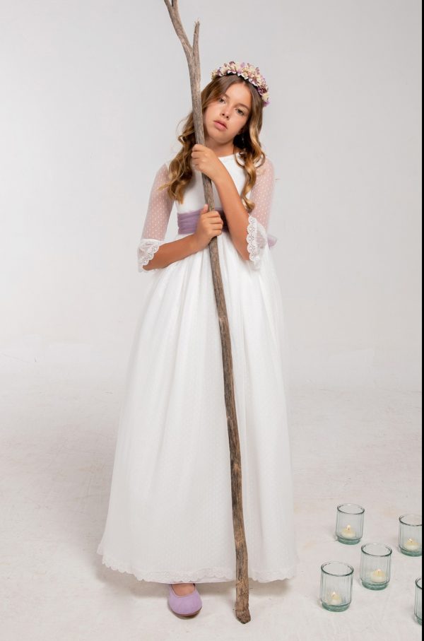 VESTIDO DELADOSALADOCE COMUNION TULL PLUMETI