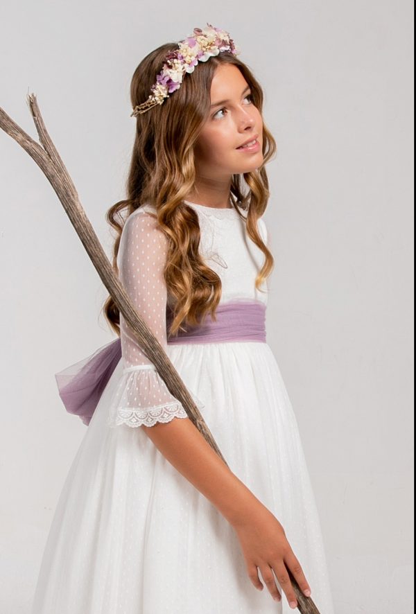 VESTIDO DELADOSALADOCE COMUNION TULL PLUMETI