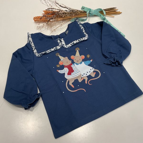 SUDADERA NIÑA RATONES AZUL DE MON PETIT